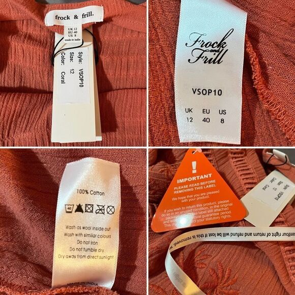 Modcloth Frock & Frill Elegant Wanderer Cotton Midi Dress Embroidered Coral 8 - Picture 12 of 13